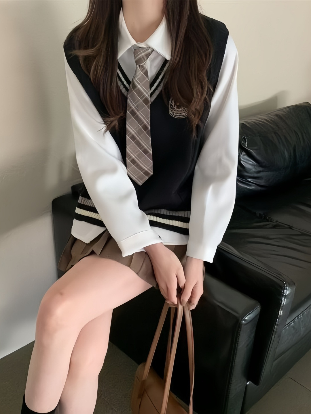 Student Id Photo Sweater Knitted Vest Layered Shirt Jk Uniform Pleated Skirt Suit Preppy Style Clothes