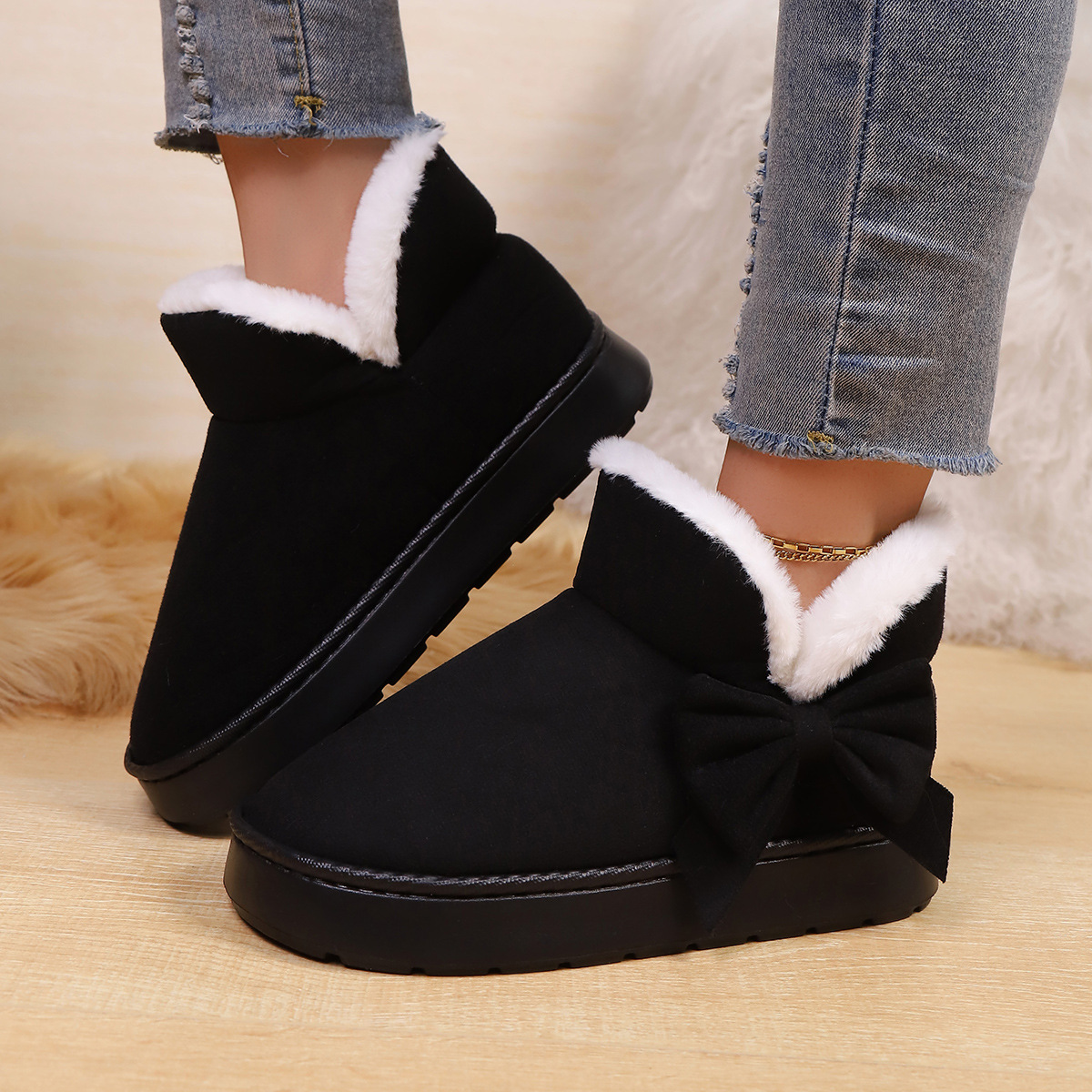 Cross-Border New Amazon Home Cotton Slippers Warm and Thickened Couple Style Simple Autumn and Winter Indoor Half-Pack Heel Home
