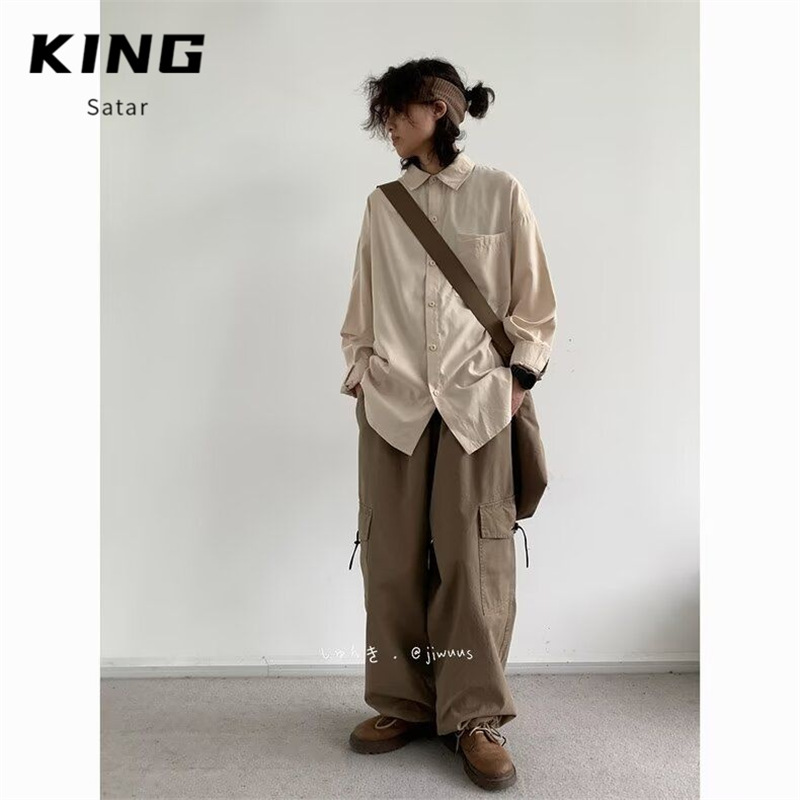 Spring and Autumn Japanese Retro Solid Color Long-Sleeve Shirt for Men, Hong Kong Style Versatile College Loose Casual Work Shirt