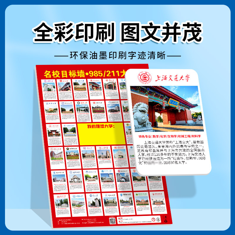 Famous School target map new 985 211 incentive wall sticker score line reference China key university college entrance examination target