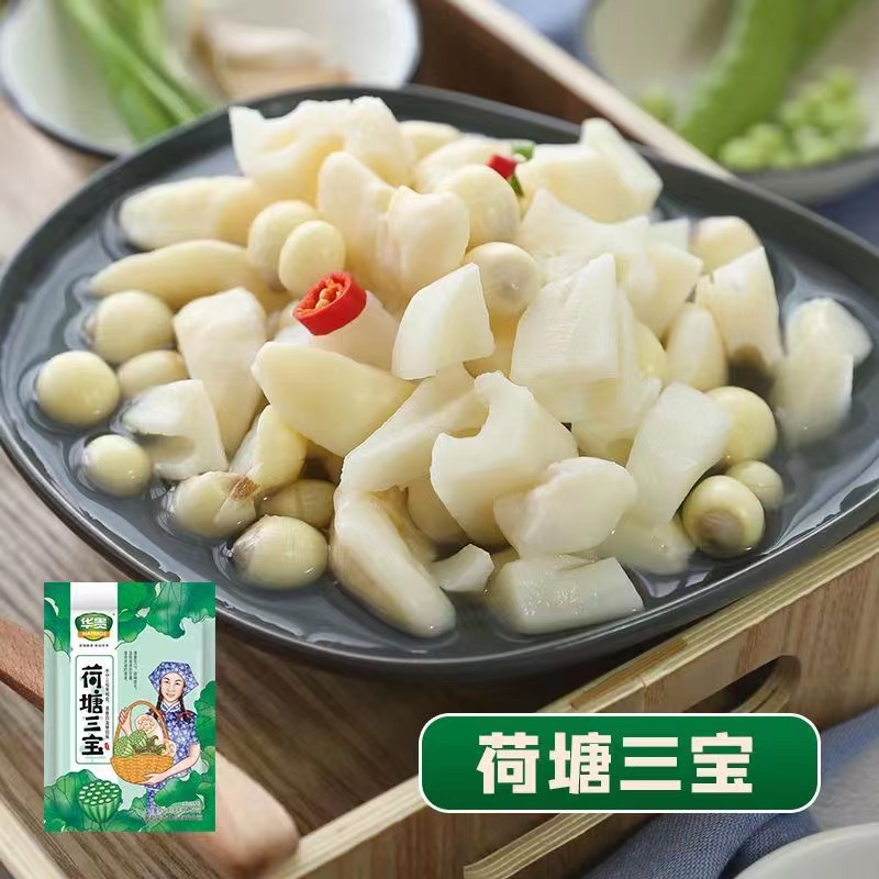 [Hua Guui] Lotus Pond Sanbao 450g Honghu Lotus Root Honghu Farmhouse Water Chestnut Lotus Seed Rice Lotus Root Diced Catering Ingredients