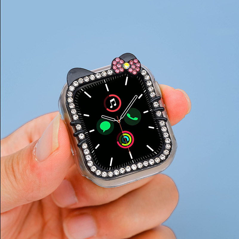 New diamond-encrusted KT cat case for Apple Apple S10 watch protective case iwatch9SE case film integrated