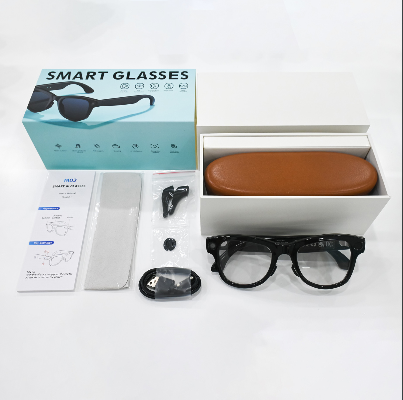 M02 Ultra Black Technology 800W Pixel Reversible Charging Compartment Smart Glasses Wifi Picture Recognition Translation