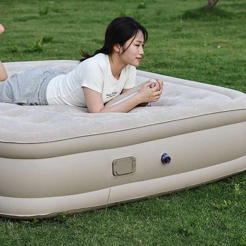 PVC Inflatable Bed High Thickened Flocking Automatic Inflatable Mattress Household Double Air Bed Lunch Break Folding Mattress