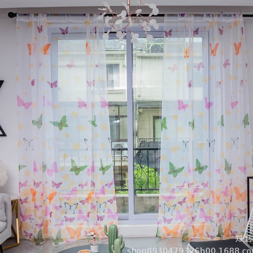 Manufacturer Supplies Large Butterfly Curtains, Gauze Curtains, Burnt/Printed Large Butterfly Window Screens, Finished Curtains, Amazon Wholesale