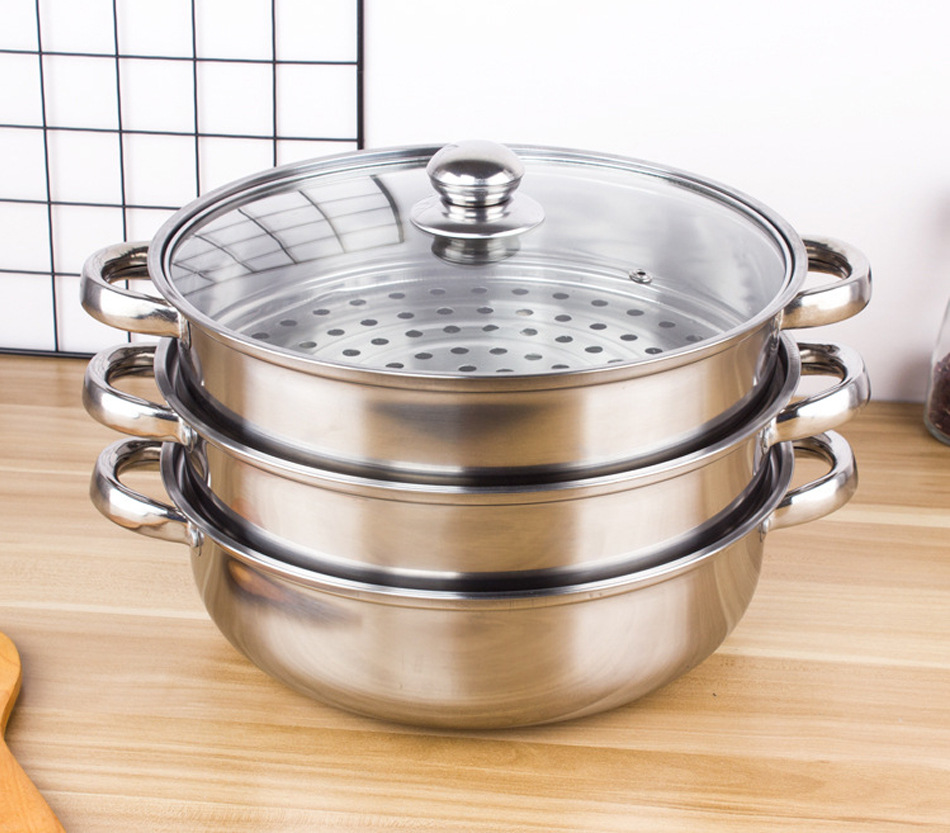 Stainless steel steamer double-layer thickened 28cm soup steamer household multi-layer fish steamer single-layer hot pot movable gift pot