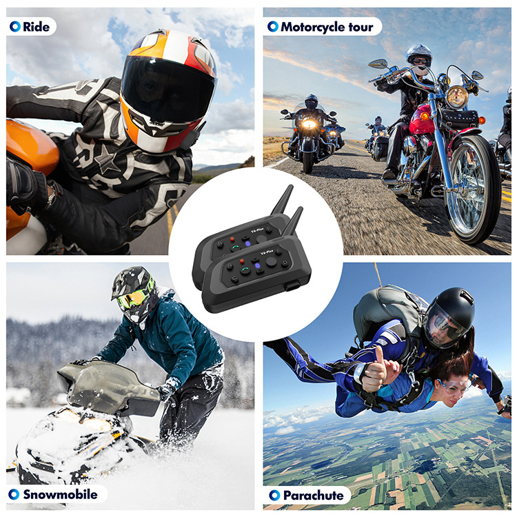 V6Plus Network Intercom Motorcycle Riding Bluetooth Headset 1200m Half-Duplex Waterproof Noise Reduction Cross-Border Bestseller