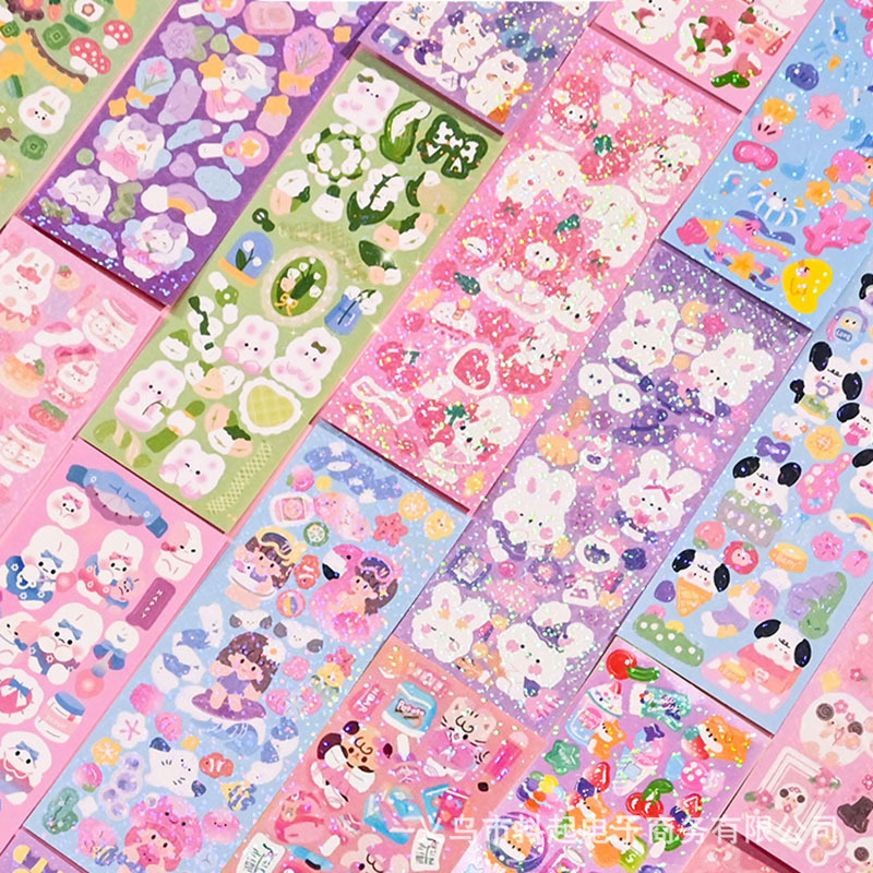 5*14cm cross-border laser goo card sticker girl heart hand account sticker material DIY waterproof cute cartoon goo card