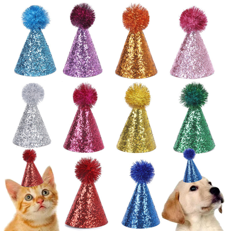 Шапка для дня рождения кросс-бодерного кота с блестками, цветная, с меховым шариком, оптовая продажа для собак и домашних животных