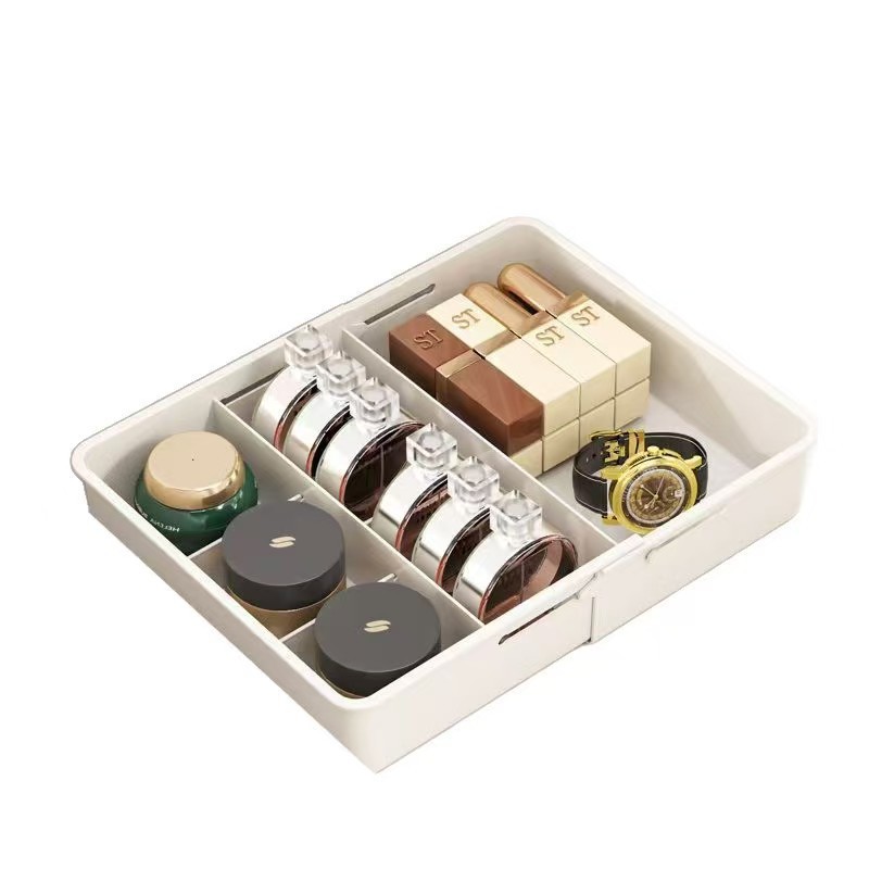 Drawer Storage Box for Cosmetics, Lipstick, Dressing Table, Built-In Deep Cabinet Compartments, Retractable Organizer Box, Drawer Type
