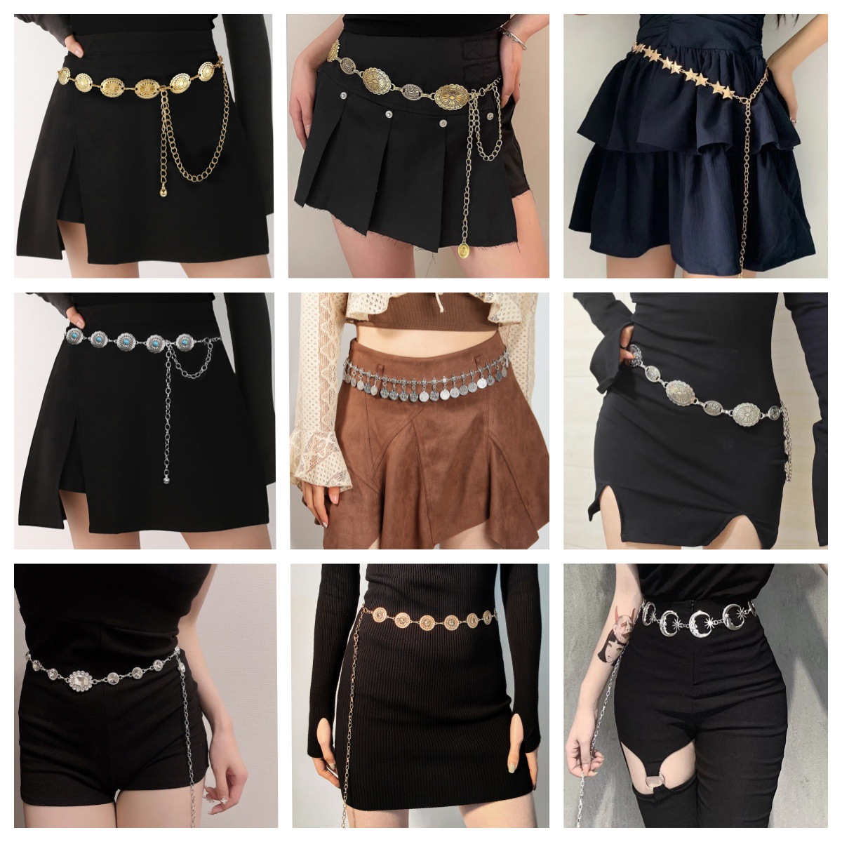 Нишевое высококачественное ретро металлическое поясное украшение Y2K с платьем богемный тонкий пояс