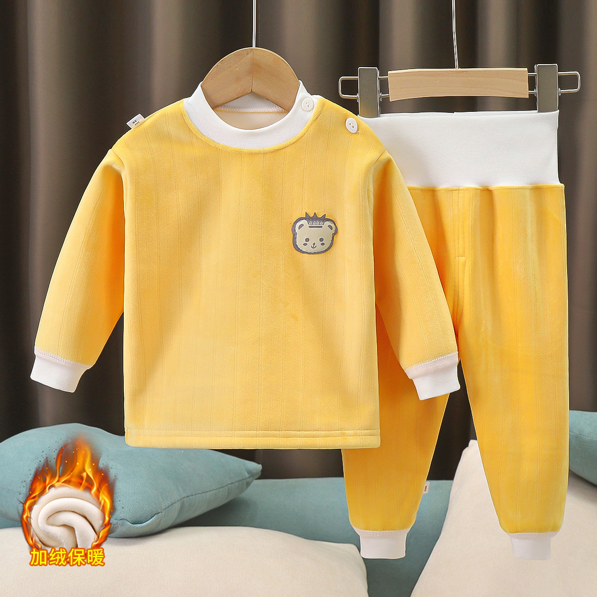 Baby plus velvet suit children's high waist thermal underwear baby autumn clothes long pants spring and autumn men's and women's pajamas autumn and winter