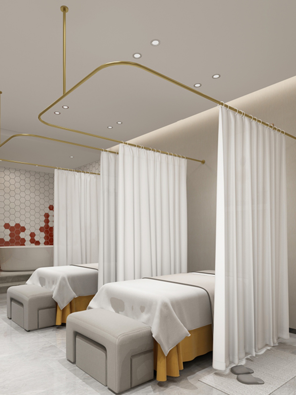 Beauty Salon Health Hall Curtain Iron U-shaped Partition Curtain Physiotherapy Bed Shelter Beauty Bed Curtain Support Rod Shelf