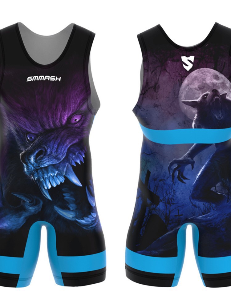 Sublimation Full-Body Printed Men's One-Piece Wrestling Suit Competition Weightlifting Suit Men's and Women's Freestyle Wrestling One-Piece Vest