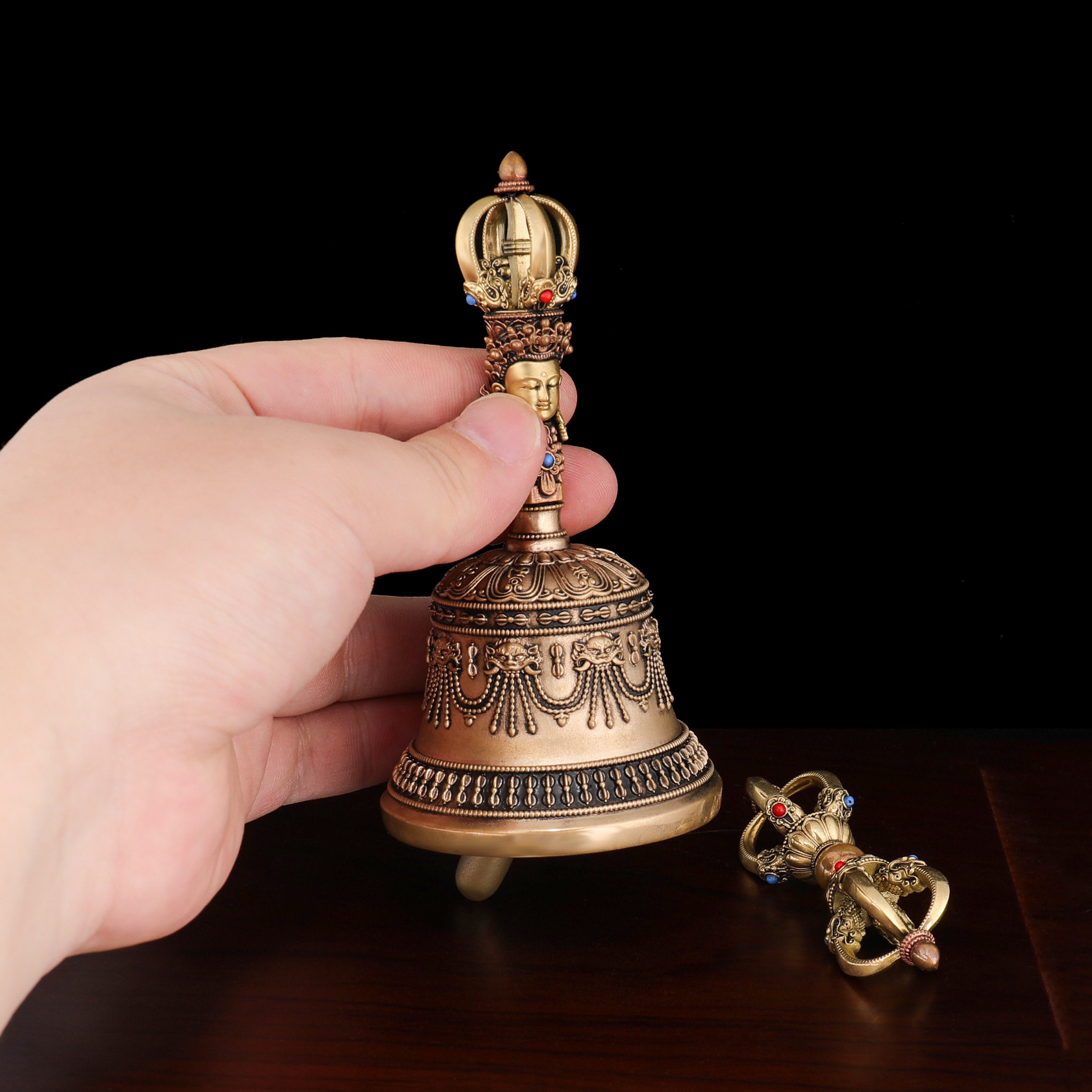 The Card Is a Xizang Vajra Bell and Pestle Five-Strand Vajra Pestle That Touch the Bell, Brass, Copper, Multi-Material Bell, the Sound Is Bright