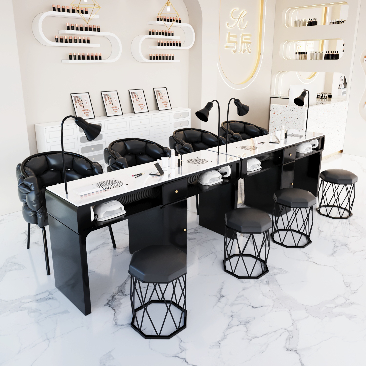 Новый расширенный маникюрный стол и стулья с турбинным вакуумом, мраморно-фарфоровая поверхность, многофункциональный простой набор