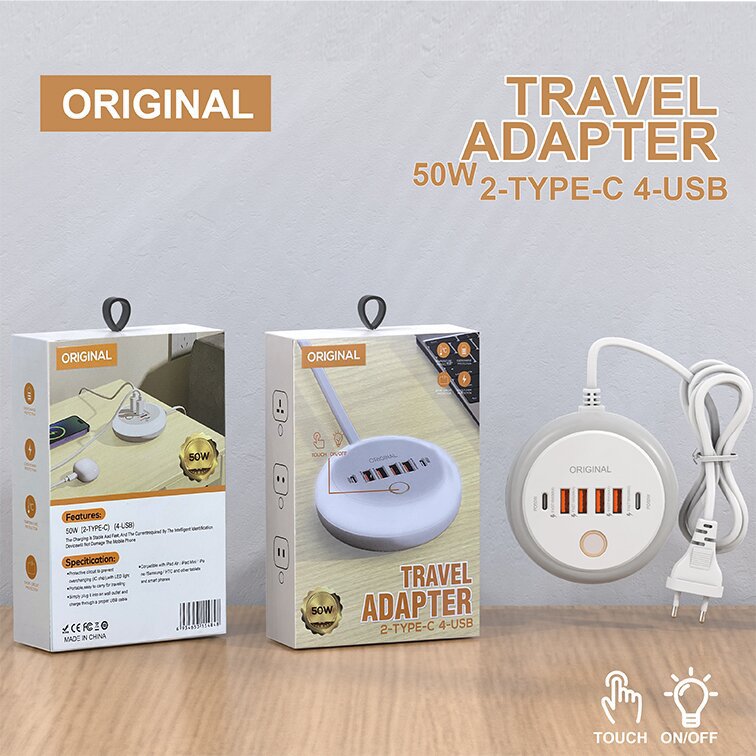 Кросс-бордерное новое зарядное устройство PD с кнопкой, светящееся, двойное C + 4USB, многофункциональная умная розетка