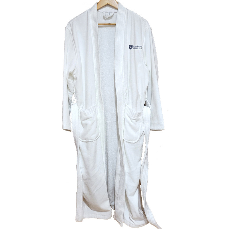 Pure Cotton Towel Material Cut Velvet Thickened Hotel Bathrobe Wholesale Men and Women Absorbent Beauty Salon Nightgown Pure Cotton Bathrobe