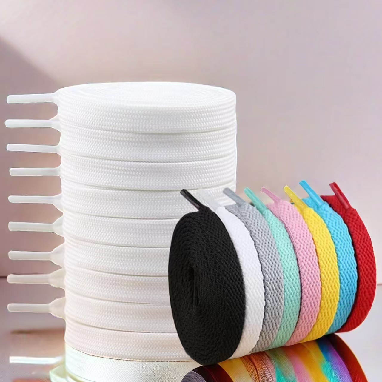 White and Black Flat Shoelaces Optional Packaging Sports and Leisure Canvas Small White Polyester Shoelaces Factory Direct Supply Shoe Ropes