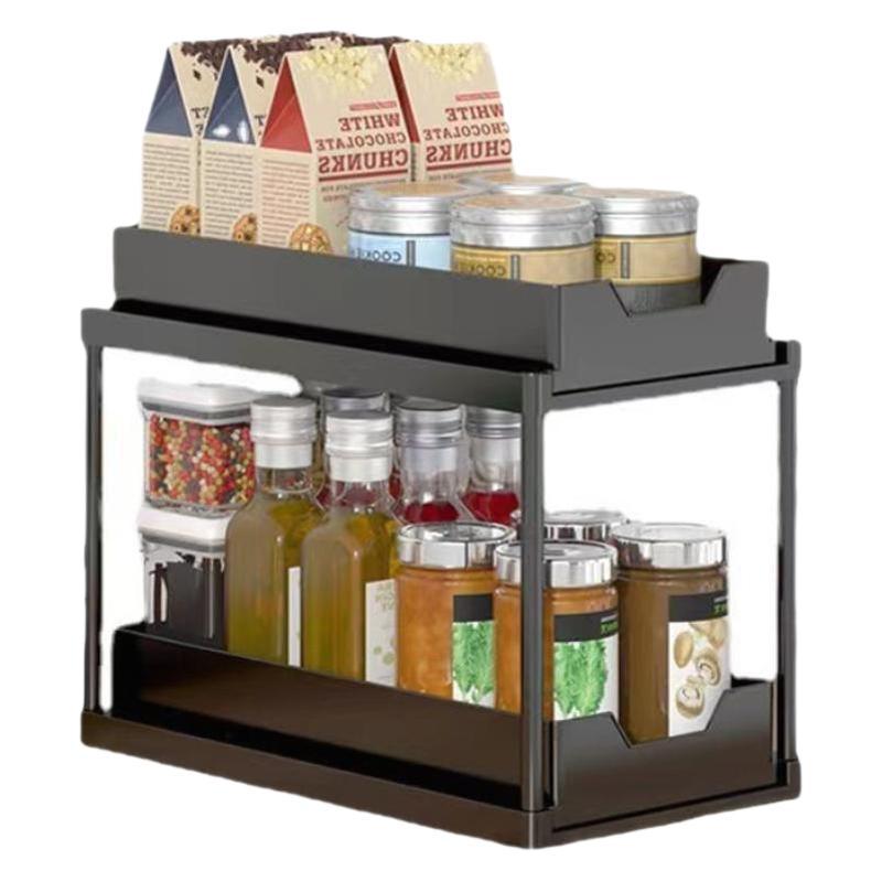 New multi-functional double-layer pull-out kitchen countertop seasoning rack bowl and chopsticks storage rack storage rack sink storage rack