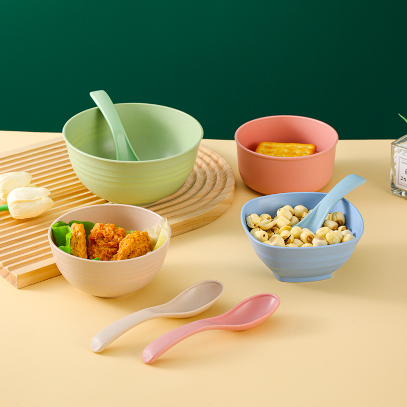 Square Bowl Wheat Straw Round Bowl Anti-Fall Plastic Bowl Rice Bowl Large Soup Bowl Salad Noodle Bowl Square Rice Bowl