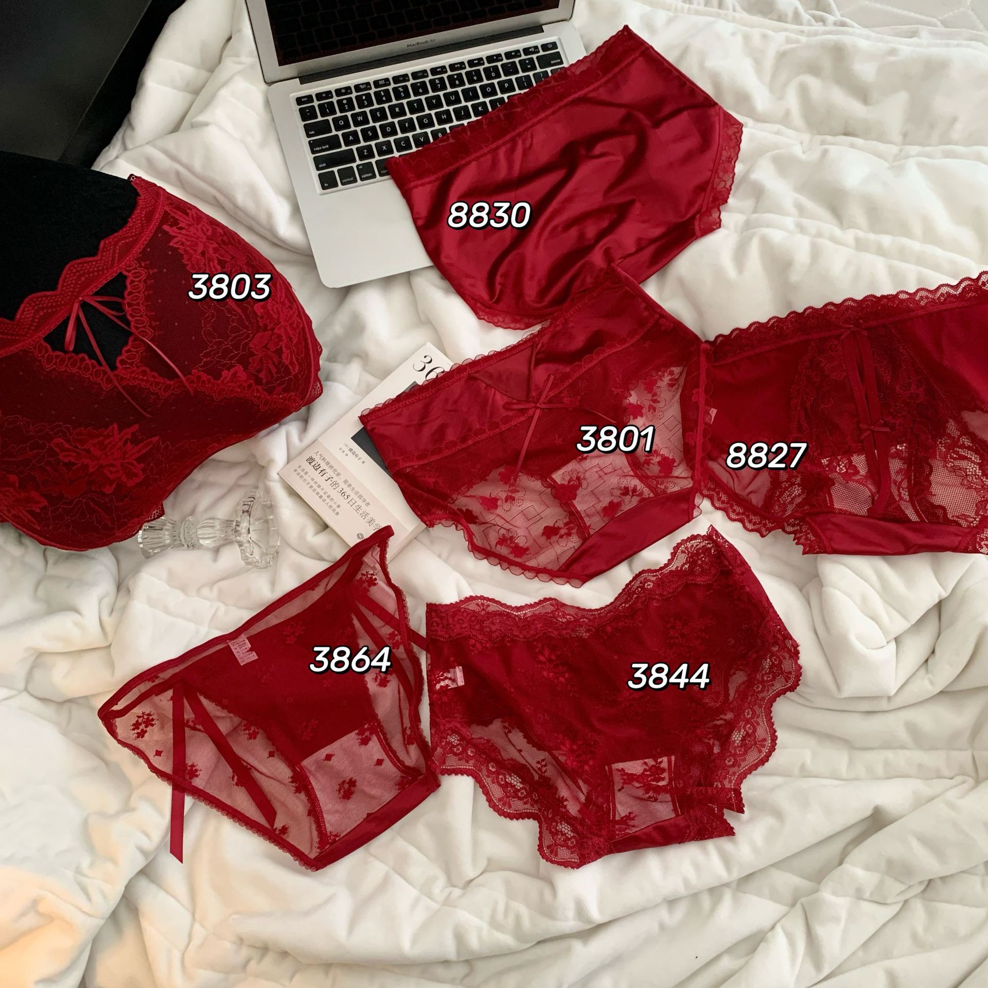 2026 Red Zodiac Year Wedding Sexy Satin Lace Panties for Women 10A Antibacterial Cotton Extended Crotch Mid-Waist