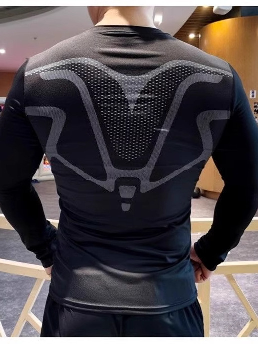 Fitness Clothing Men's Long-Sleeved Spring and Summer Tights Quick-Drying Breathable High-Elastic Running Basketball Training Clothing Sports Sweat-Absorbent Shirt