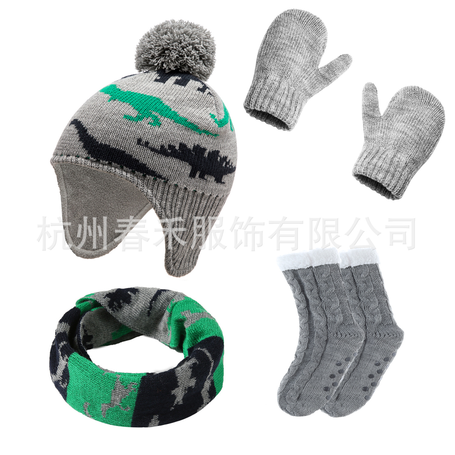 Комплект из трех предметов 6-цветная популярная осень-зима мультяшная шапка с динозавром перчатки и шарф для маленьких детей