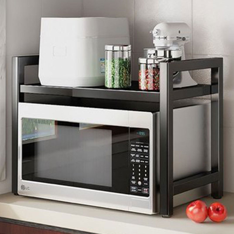 Home Kitchen Microwave Storage Rack Countertop Organizer Kitchen Storage Rack Carbon Steel Retractable Double-Layer Organizing Rack