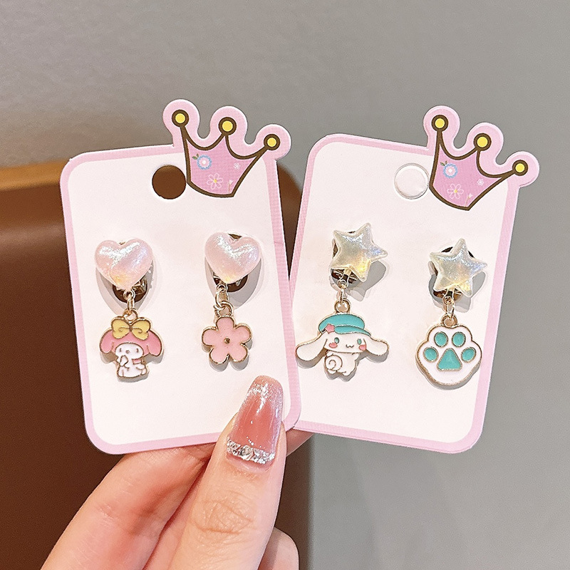 Children's Ear Clip Internet Popular New Cartoon Ear Drop Princess Jewelry Pain-proof Fake Earrings Girls' Ear Stud Jewelry