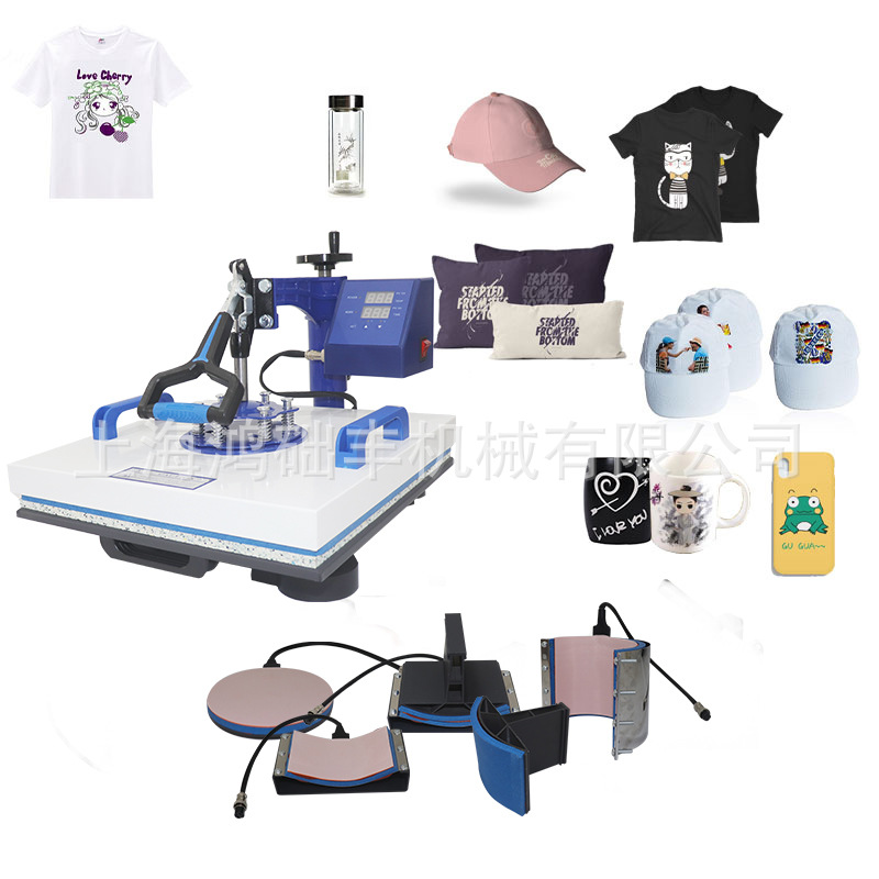 Thermal transfer machine 38*38 Blue and White 5-in -1 ironing machine garment flat Press ironing machine 5-in -1 equipment
