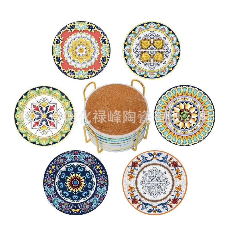 Manufacturer Cross-Border Amazon Popular Round Ceramic Coasters, Household Pot Mats, Water-Absorbent Insulated Placemats, Ceramic Coasters