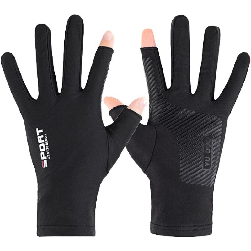 Sun-proof Non-slip Gloves for Men and Women Summer Dew Finger Thin Ice Silk Driving Leakage Two-finger Fishing Half-finger Ride Breathable Gloves