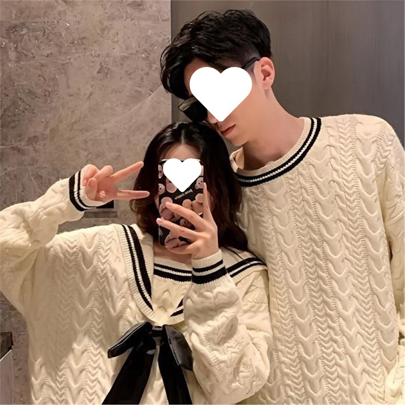 Autumn and Winter New Style Ins Lazy Style Couple Outfits College Style Color-Blocking Sweater Loose Outerwear Student Knitwear Thickened