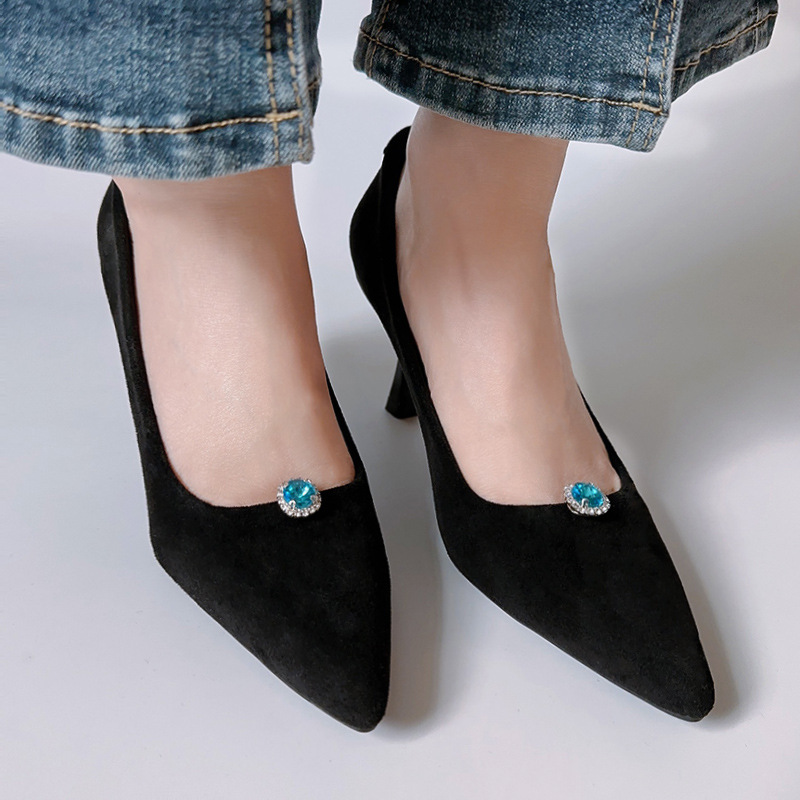 Light luxury exquisite round glass diamond high heel shoes clip fashionable all-match detachable shoes buckle wedding shoes buckle shoes accessories