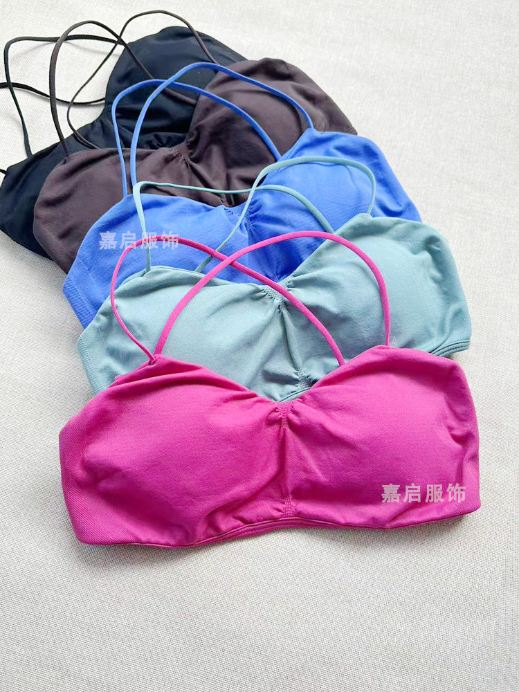Tk Cross-Border Same Style Spaghetti Strap High Elastic Beautiful Back Tight Bra Seamless Yoga Vest Sports Bra