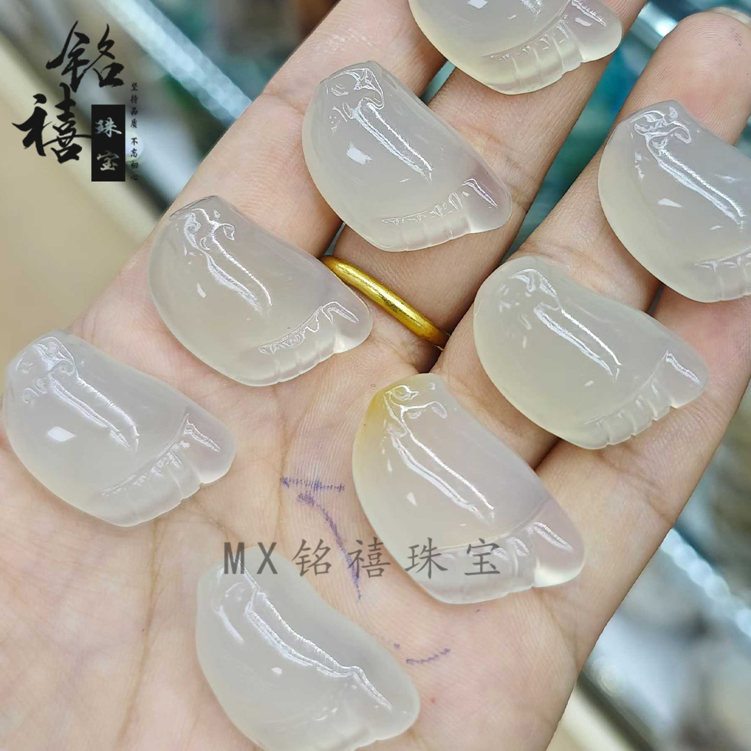 Natural High Ice White Chalcedony Jade Safety Buckle Pendant Butterfly Agate Buddha Bamboo Jade Necklace Auspicious Cloud Lock Pendant