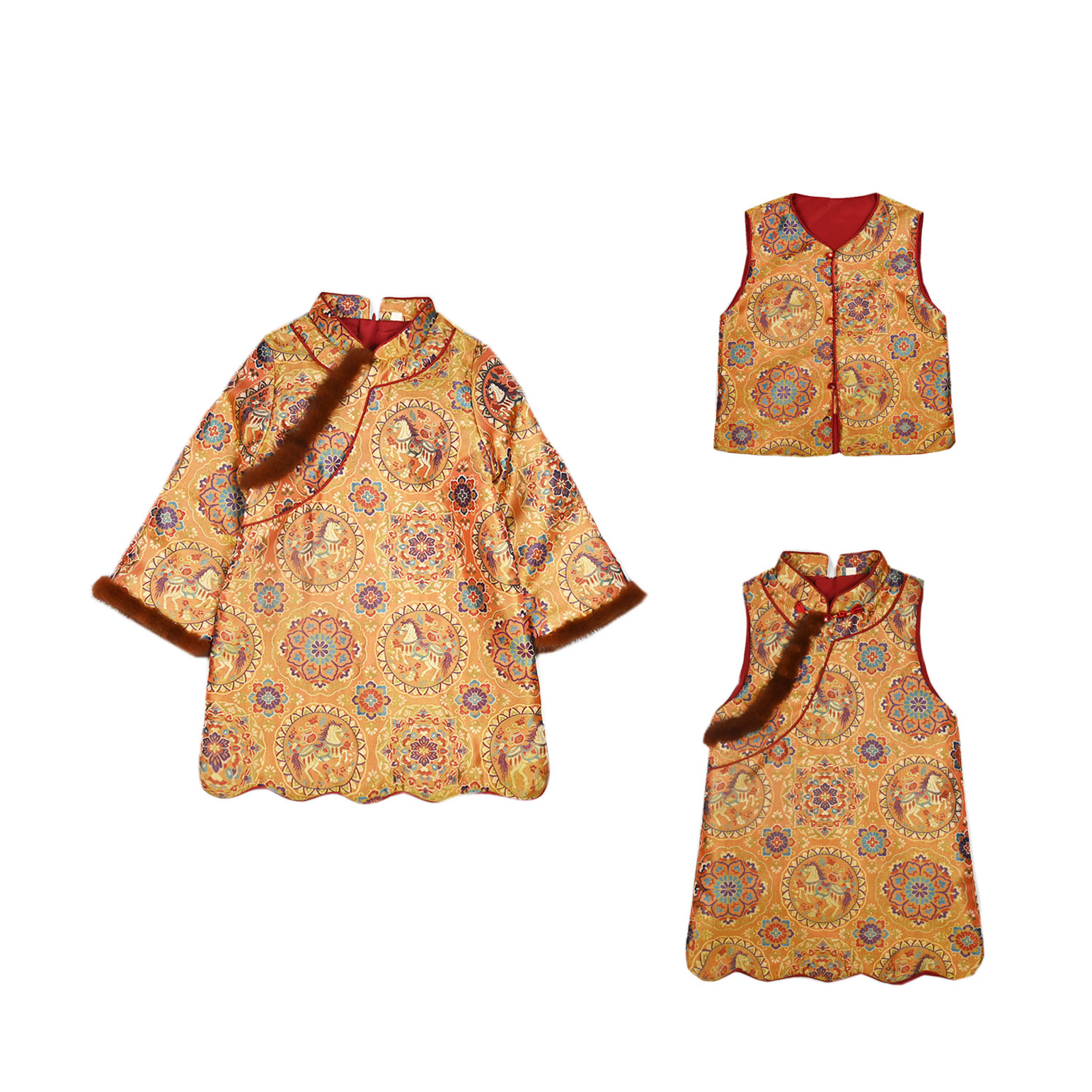 2025 новый китайский стиль ханфу, жилет из норки, атласный жаккард, брошь, стоячий воротник, утолщенный теплый хлопковый жилет