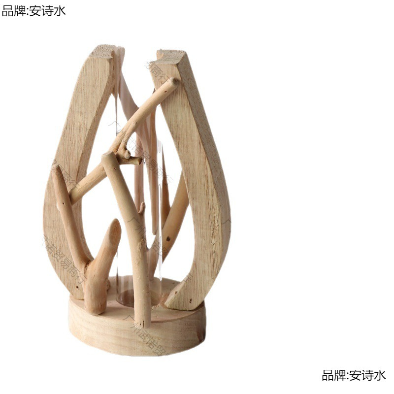 Handmade Solid Wood Small Vase Landscape Ornaments Solid Wood Flower Vessel Hydroponic Test Tube Pastoral Mini Multi-Potted Creative