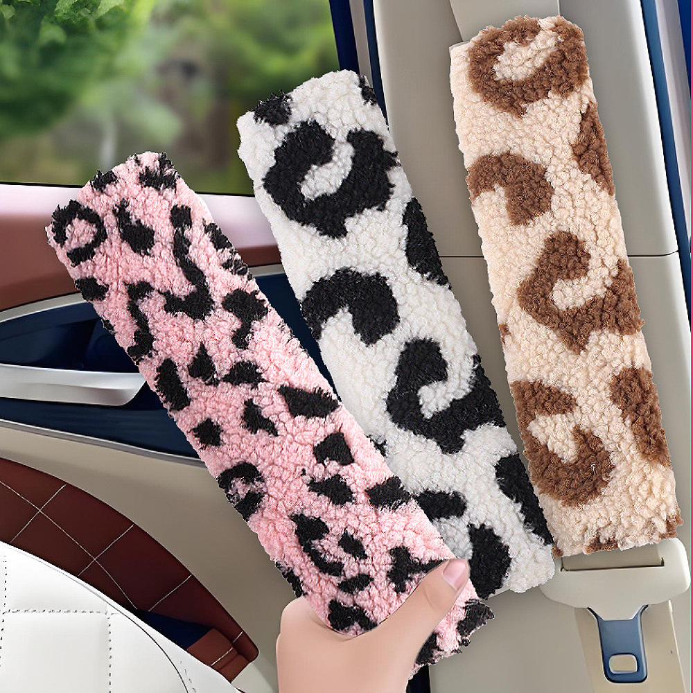 Накладка на ремень безопасности с леопардовым принтом, милый мультяшный плюшевый защитный чехол для женщин