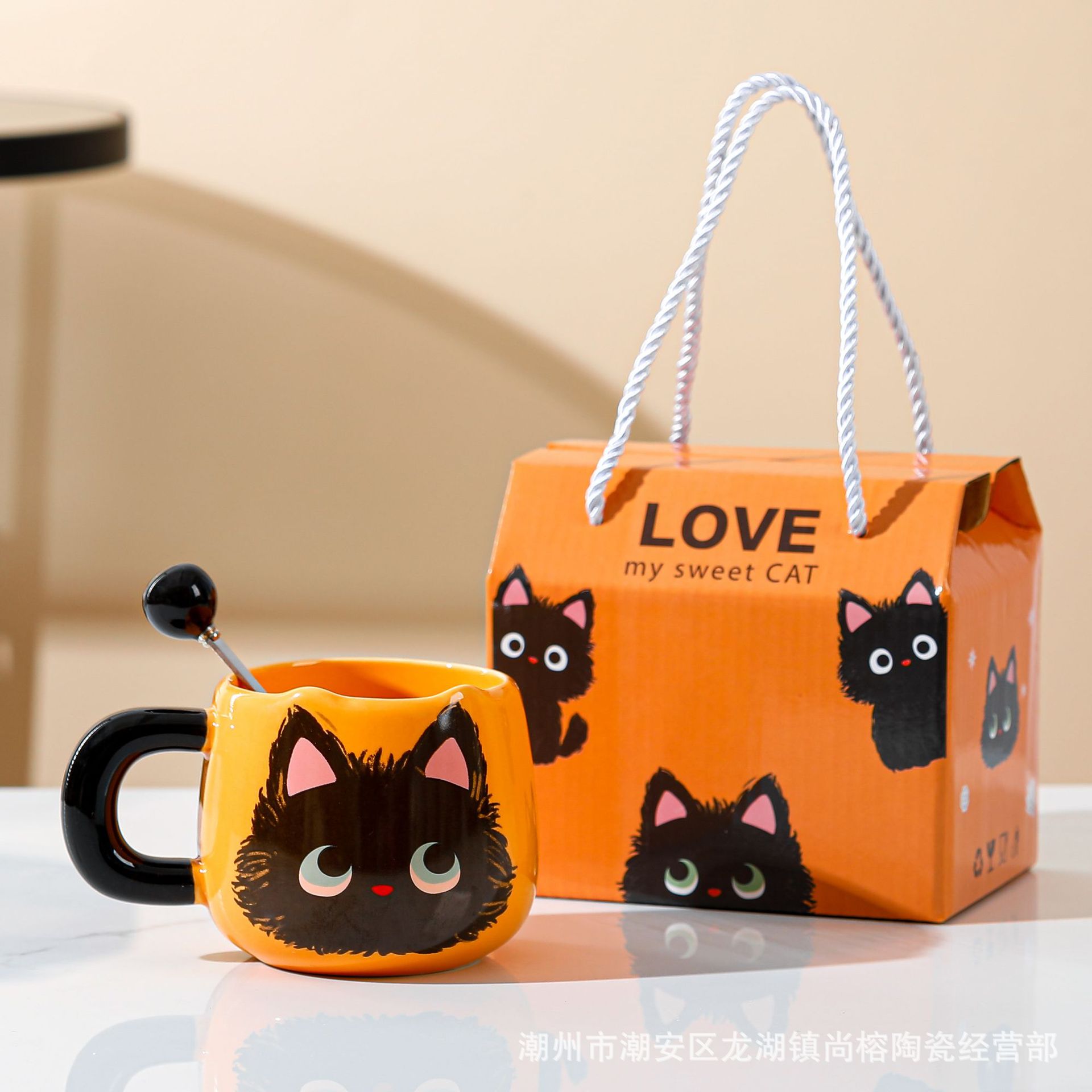 Cute cat ceramic cup Valentine's Day gift water Cup couple mug with spoon large capacity coffee cup suit