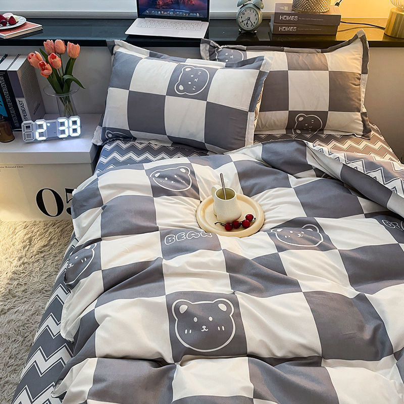 Washed Cotton Simple Bed Bed Sheets Four-Piece Bedding Set Student Dormitory Four-Season Universal Three-Piece Quilt Cover Single Piece