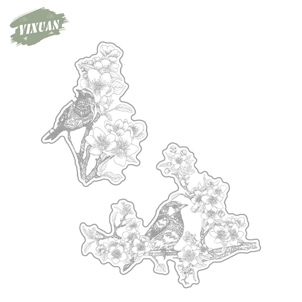 Cherry blossom and sparrow metal carbon steel knife mold with silicone stamp cutting die embossing etching cutting knife mold