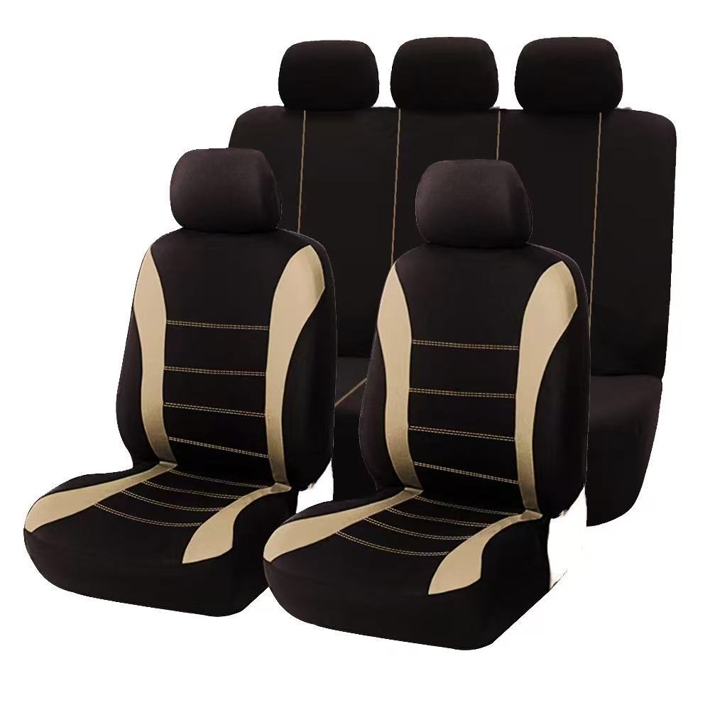 Cross-Border Temu Amazon Mexico Black Waistline Style Universal Five-Seater Car Fabric Seat Cover with Stitching