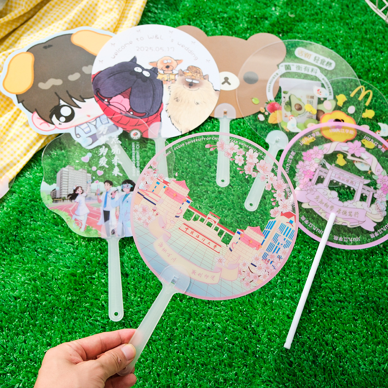 Вентилятор поддержки звезды для концерта, на заказ, для набора студентов колледжа, рекламный вентилятор с мультяшным питомцем, прозрачный двусторонний печатный вентилятор