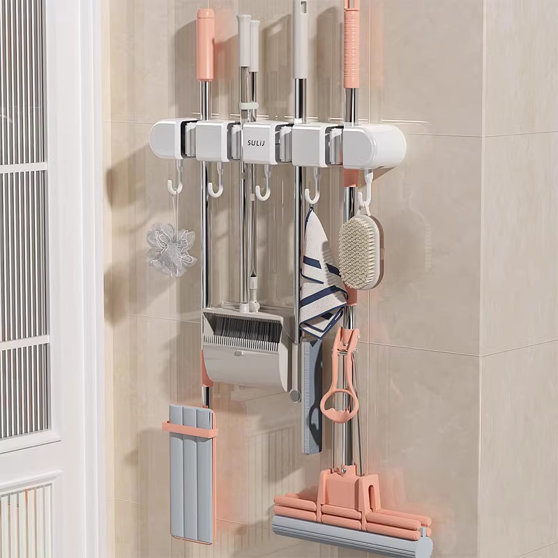 Wall Hanging Mop Clip Rack Punch-free Hook Balcony Bathroom Toilet Buckle Fixing Broom Storage Hanging Rack