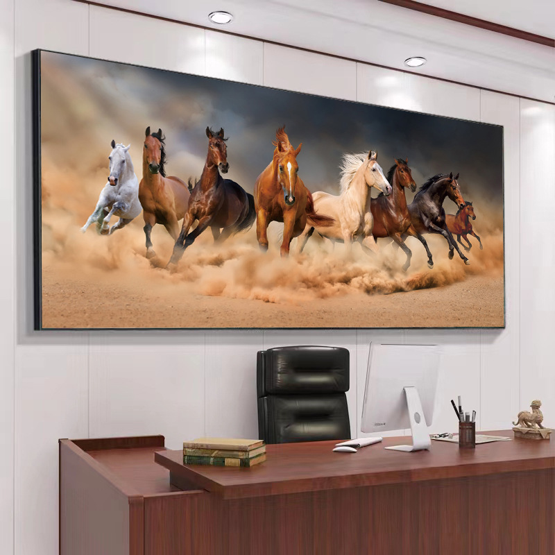 Eight骏图 Living Room Hanging Painting, Immediate Success Decorative Painting, Galloping Horse Office Calligraphy and Painting, Tea Room Sofa Background Wall Chinese Painting