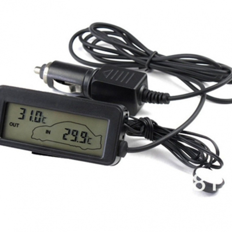 Mini Lcd Car Interior and Exterior Dual Thermometer Blue Light Green Light Orange Light Optional Compact and Simple 12V Digital Thermometer