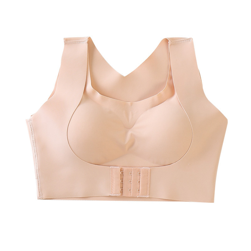 Front Buckle Two-in-One Thin Seamless Underwear Camelback Correction Beautiful Back Push-up Adjustable Bra Women's Rimless Vest