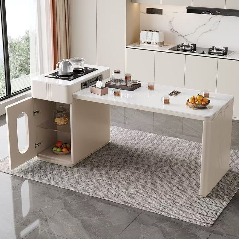 Modern Simple Slate Island Dining Table and Tea Table Integrated Household Small Apartment Retractable Cream Style Dining Table
